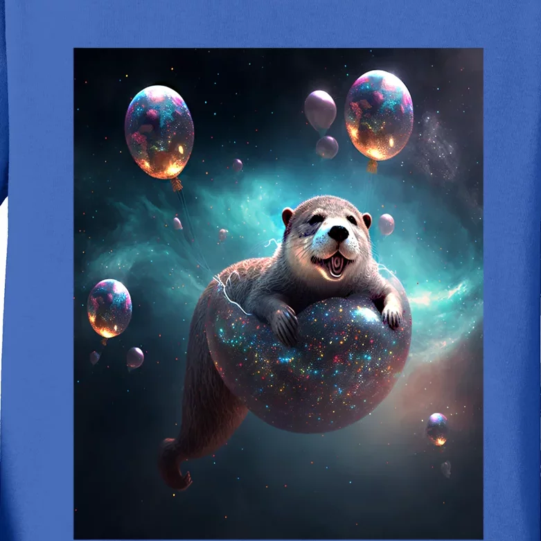 Funny Space Otters Space Otter With Planet Balloons Gift Kids Long Sleeve Shirt