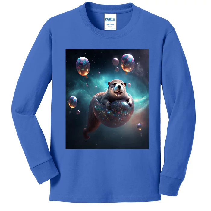 Funny Space Otters Space Otter With Planet Balloons Gift Kids Long Sleeve Shirt