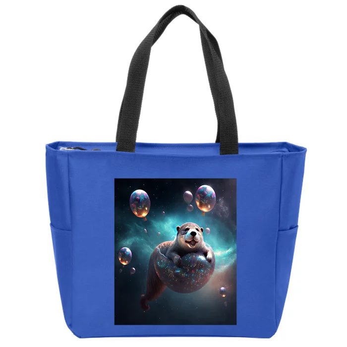 Funny Space Otters Space Otter With Planet Balloons Gift Zip Tote Bag