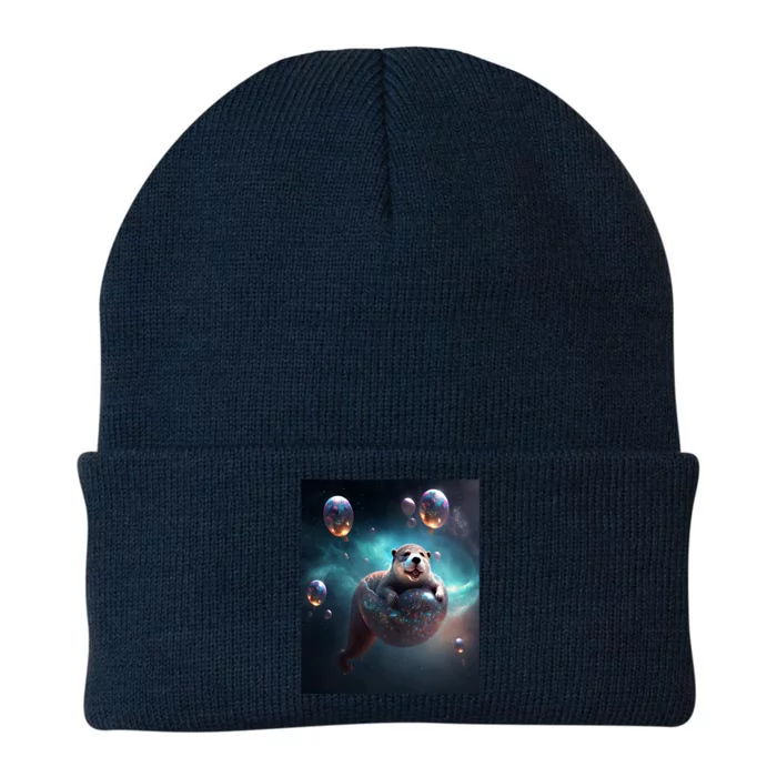 Funny Space Otters Space Otter With Planet Balloons Gift Knit Cap Winter Beanie