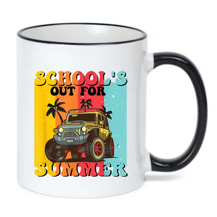 Funny Schools Out For Summer Teacher Summer Vacation Groovy Black Color Changing Mug