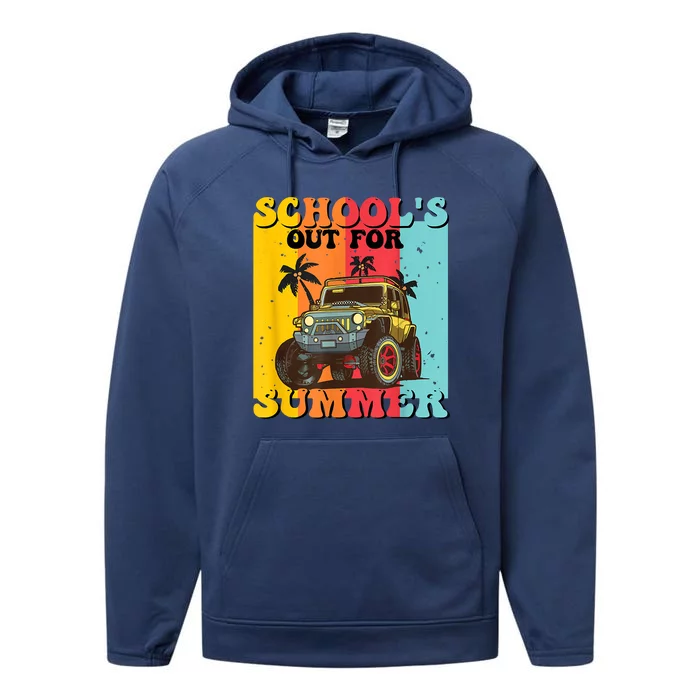 Funny Schools Out For Summer Teacher Summer Vacation Groovy Performance Fleece Hoodie