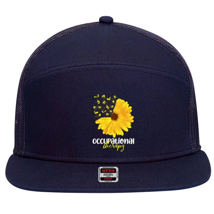 Funny Sunflower Occupational Therapy Month Ot Therapist Gift 7 Panel Mesh Trucker Snapback Hat