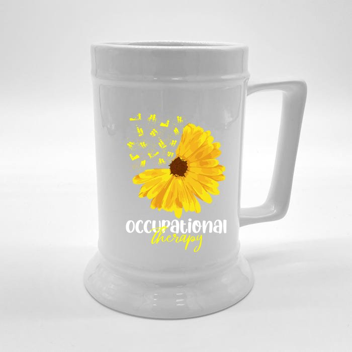 Funny Sunflower Occupational Therapy Month Ot Therapist Gift Front & Back Beer Stein