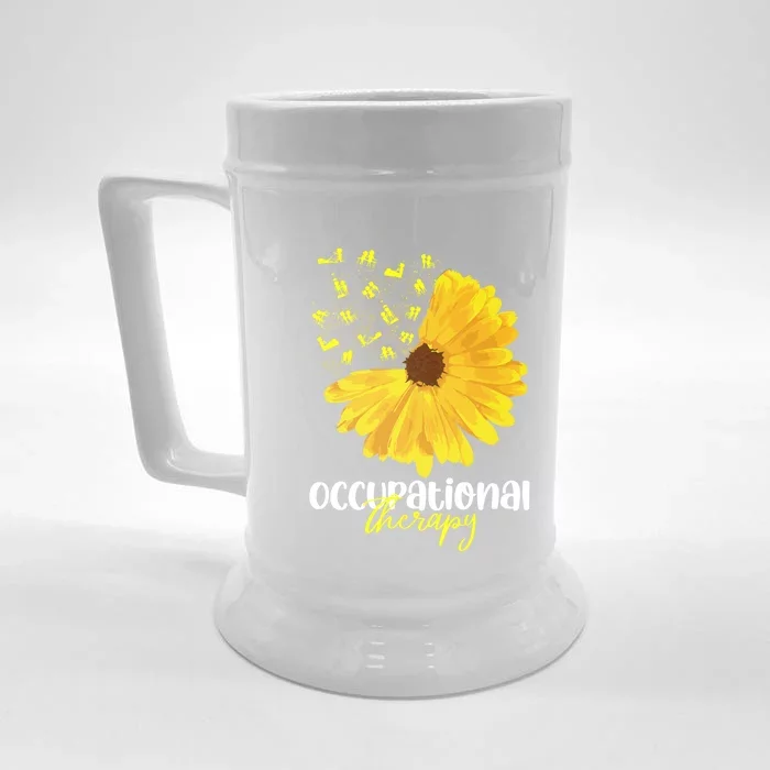 Funny Sunflower Occupational Therapy Month Ot Therapist Gift Front & Back Beer Stein