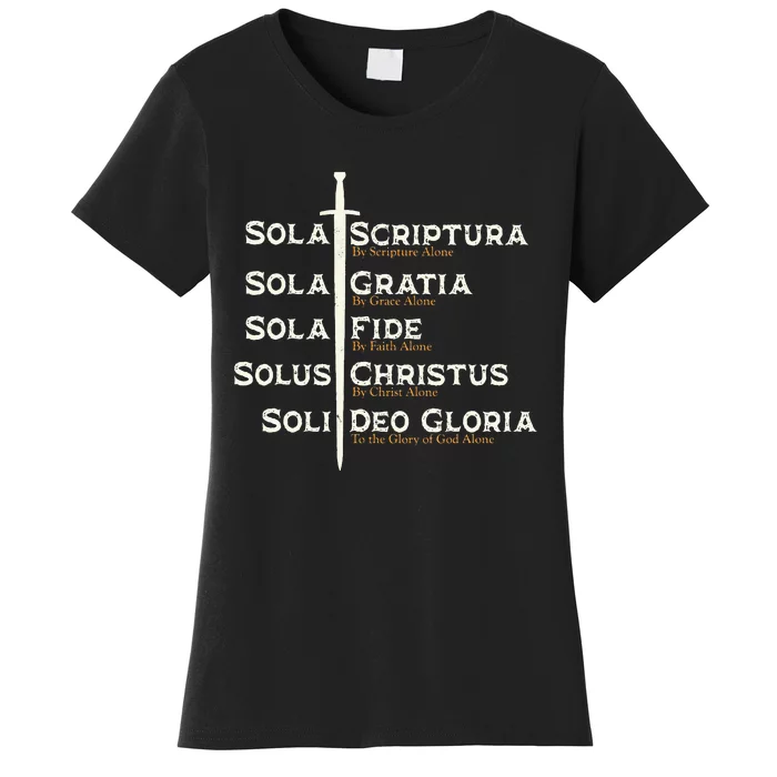 Five Solas Of The Reformation S Reformed Theology Bible Women's T-Shirt