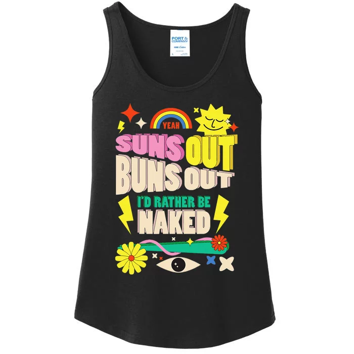 Funny SUNS OUT BUNS OUT Nude Naked Naturist Nudist Ladies Essential Tank