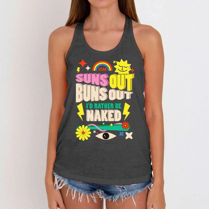 Funny SUNS OUT BUNS OUT Nude Naked Naturist Nudist Women's Knotted Racerback Tank