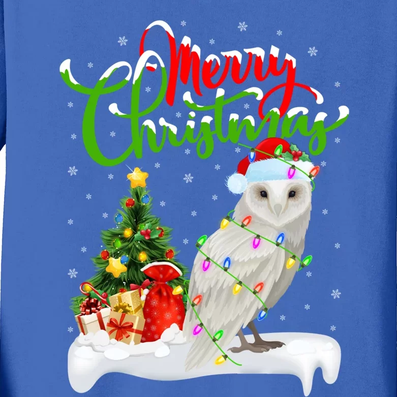 Funny Snowy Owl Bird Lover Xmas Lighting Snowy Owl Christmas Gift Kids Long Sleeve Shirt