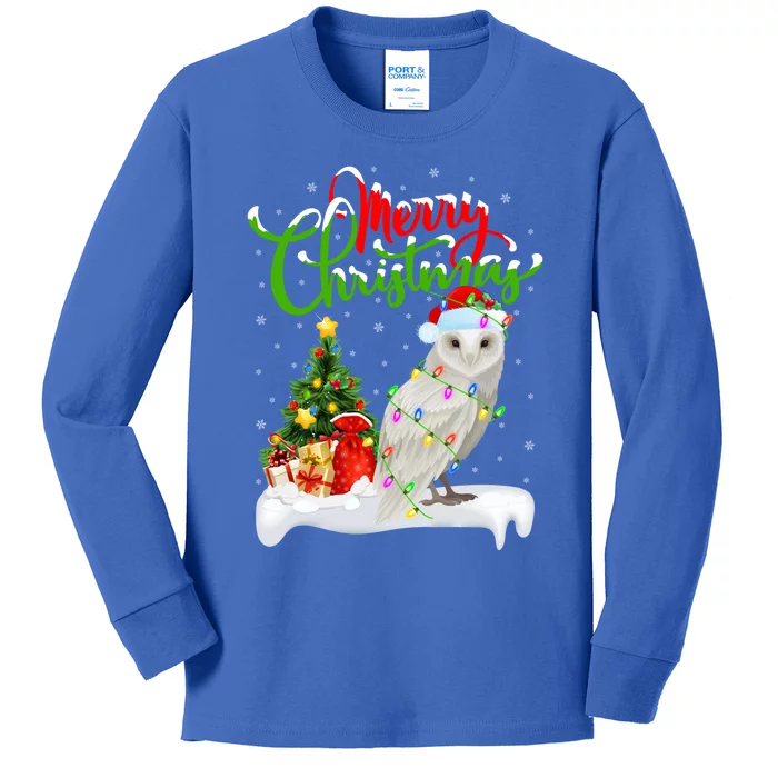 Funny Snowy Owl Bird Lover Xmas Lighting Snowy Owl Christmas Gift Kids Long Sleeve Shirt