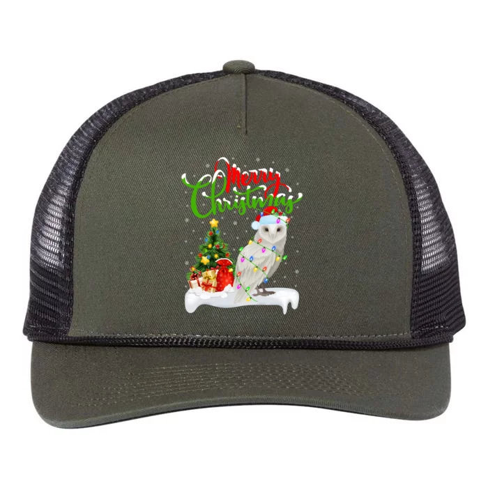 Funny Snowy Owl Bird Lover Xmas Lighting Snowy Owl Christmas Gift Retro Rope Trucker Hat Cap