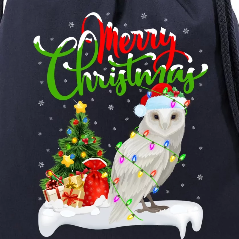 Funny Snowy Owl Bird Lover Xmas Lighting Snowy Owl Christmas Gift Drawstring Bag