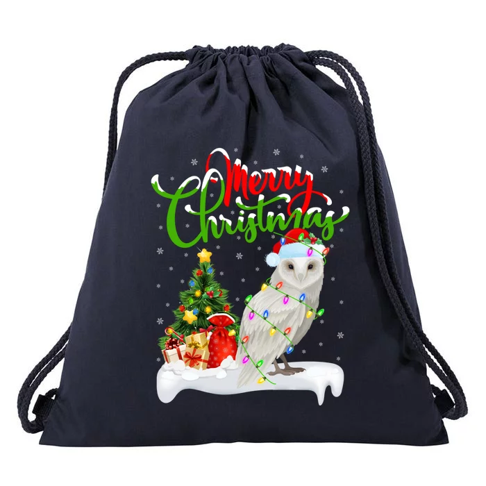 Funny Snowy Owl Bird Lover Xmas Lighting Snowy Owl Christmas Gift Drawstring Bag