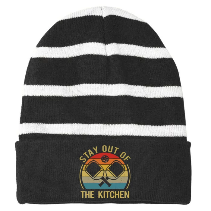 Funny Stay Out Of The Kitchen Pickleball Striped Beanie with Solid Band