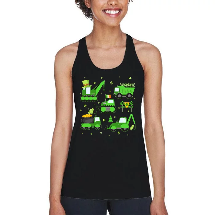 Funny St Patricks Day Crane Truck Construction Boy Women's Racerback Tank