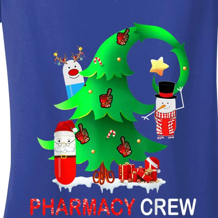 Funny Snow Pharmacy Crew Reindeer Santa Hat Christmas Gift Women's V-Neck T-Shirt