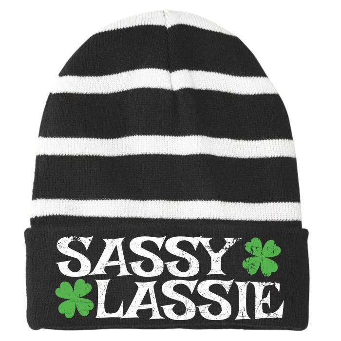 Funny St Pattys Day St Patricks Day Women Sassy Lassie Gift Striped Beanie with Solid Band