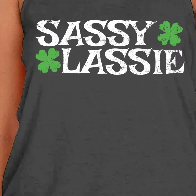 Funny St Pattys Day St Patricks Day Women Sassy Lassie Gift Women's Knotted Racerback Tank