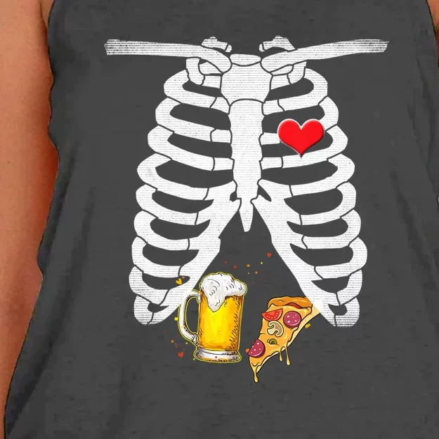 Funny Skeleton Pregnancy Pizza Beer Xray Halloween Soon Dad Gift Women's Knotted Racerback Tank