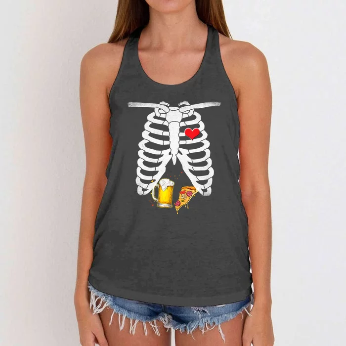 Funny Skeleton Pregnancy Pizza Beer Xray Halloween Soon Dad Gift Women's Knotted Racerback Tank