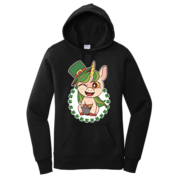 Funny St Patricks Day Irish Unicorn With Hat Gift Women's Pullover Hoodie