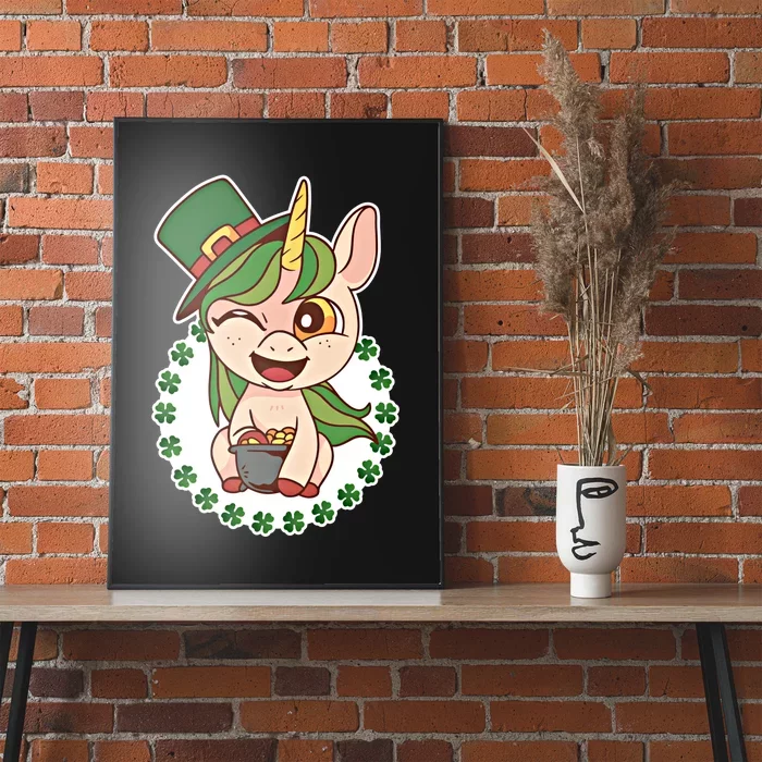 Funny St Patricks Day Irish Unicorn With Hat Gift Poster