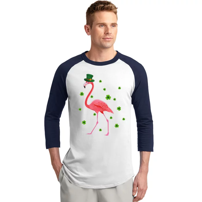 Flamingo St Patricks Day Flamingo Lover Shamrock Baseball Sleeve Shirt