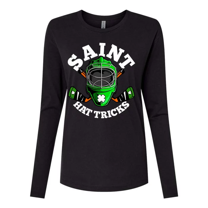 Funny St Patrick's Day Saint Hat Tricks Hockey Player Fan Womens Cotton Relaxed Long Sleeve T-Shirt