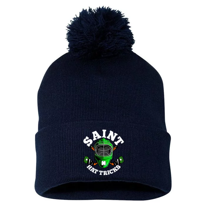 Funny St Patrick's Day Saint Hat Tricks Hockey Player Fan Pom Pom 12in Knit Beanie