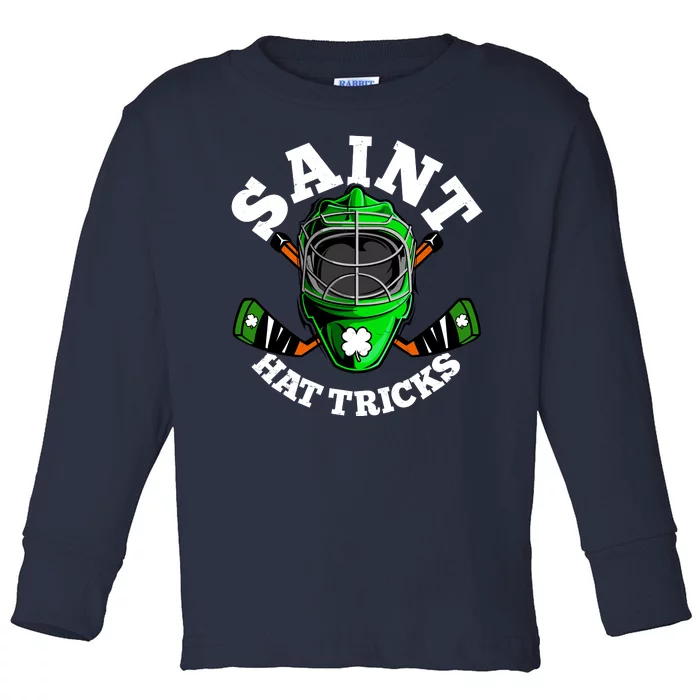 Funny St Patrick's Day Saint Hat Tricks Hockey Player Fan Toddler Long Sleeve Shirt