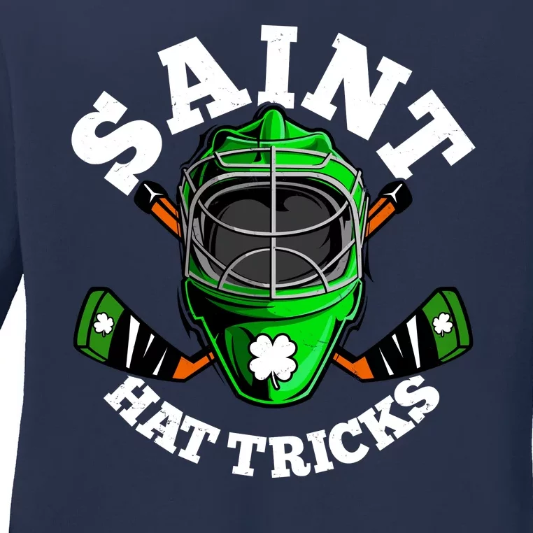 Funny St Patrick's Day Saint Hat Tricks Hockey Player Fan Ladies Long Sleeve Shirt