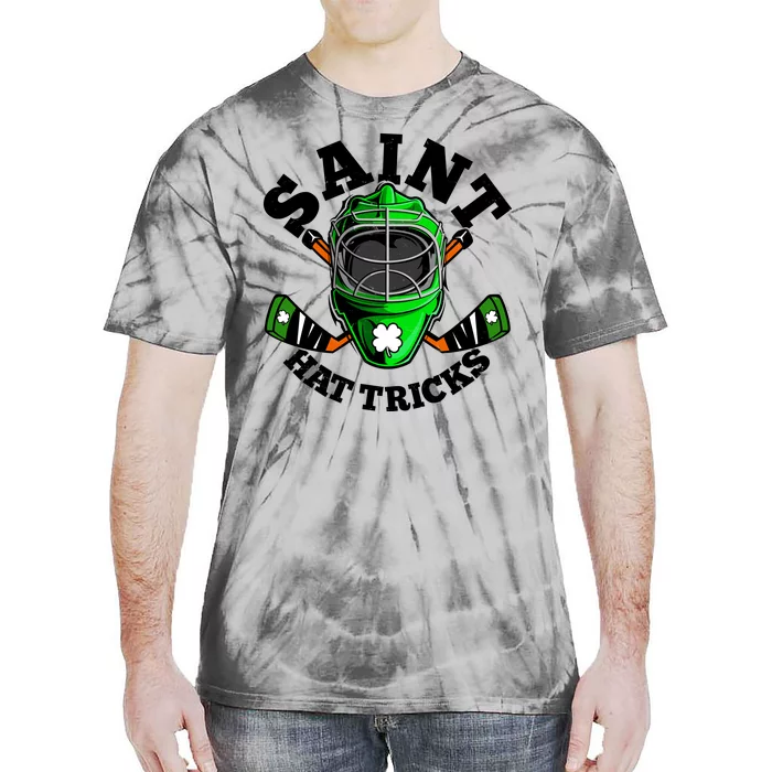 Funny St Patrick's Day Saint Hat Tricks Hockey Player Fan Tie-Dye T-Shirt