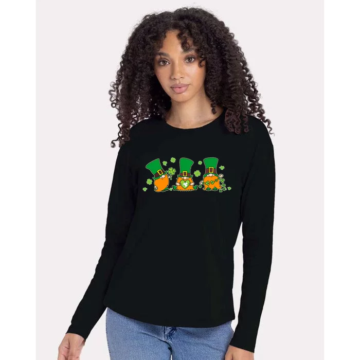 Funny St Patrick's Day Lucky Shamrocks Gnomes Womens Cotton Relaxed Long Sleeve T-Shirt