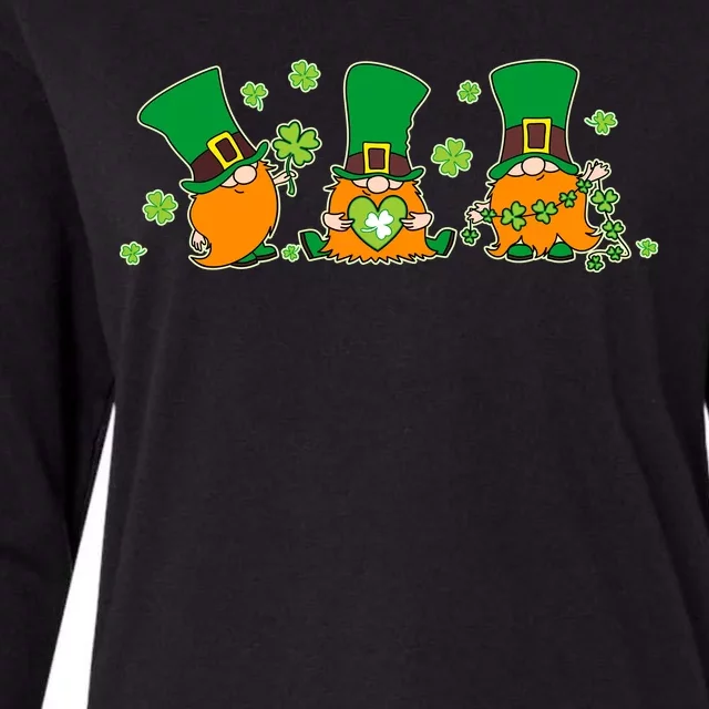 Funny St Patrick's Day Lucky Shamrocks Gnomes Womens Cotton Relaxed Long Sleeve T-Shirt