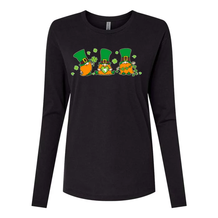 Funny St Patrick's Day Lucky Shamrocks Gnomes Womens Cotton Relaxed Long Sleeve T-Shirt