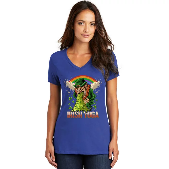 Funny St Patricks Day Drunk Leprechaun Puke Irish Yoga Meaningful Gift Women's V-Neck T-Shirt