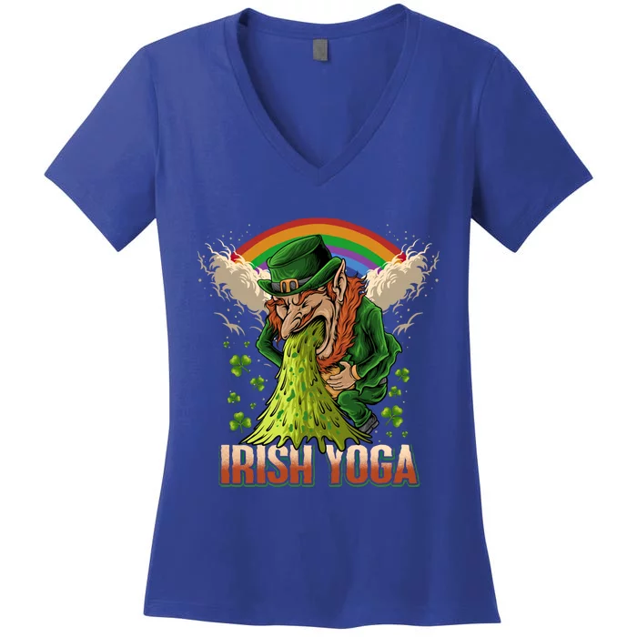 Funny St Patricks Day Drunk Leprechaun Puke Irish Yoga Meaningful Gift Women's V-Neck T-Shirt