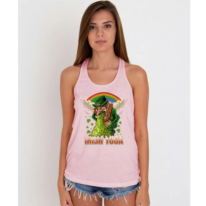 Funny St Patricks Day Drunk Leprechaun Puke Irish Yoga Meaningful Gift Women's Knotted Racerback Tank