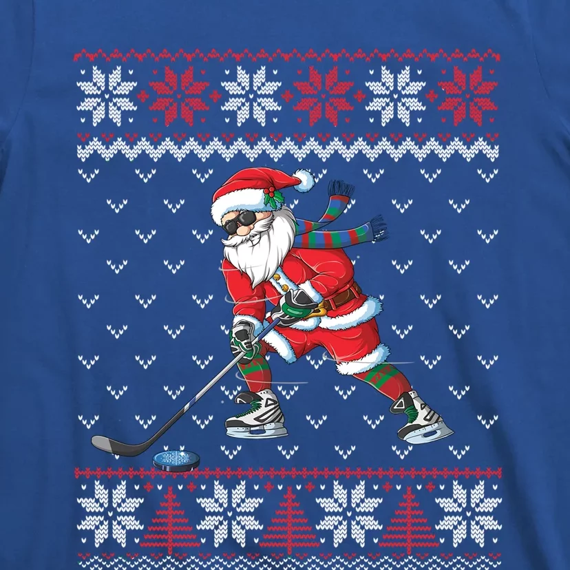 Funny Santa Playing Hockey Christmas Ugly Sweater Funny Gift T-Shirt