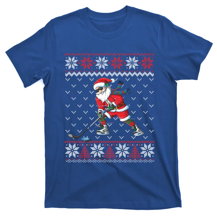 Funny Santa Playing Hockey Christmas Ugly Sweater Funny Gift T-Shirt