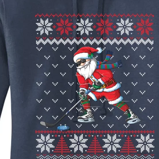 Funny Santa Playing Hockey Christmas Ugly Sweater Funny Gift Women's Pullover Hoodie