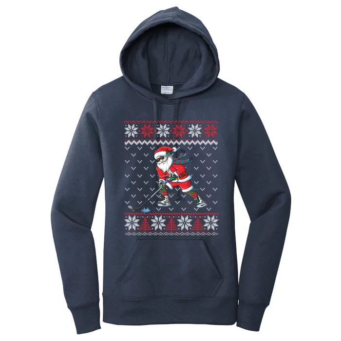 Funny Santa Playing Hockey Christmas Ugly Sweater Funny Gift Women's Pullover Hoodie