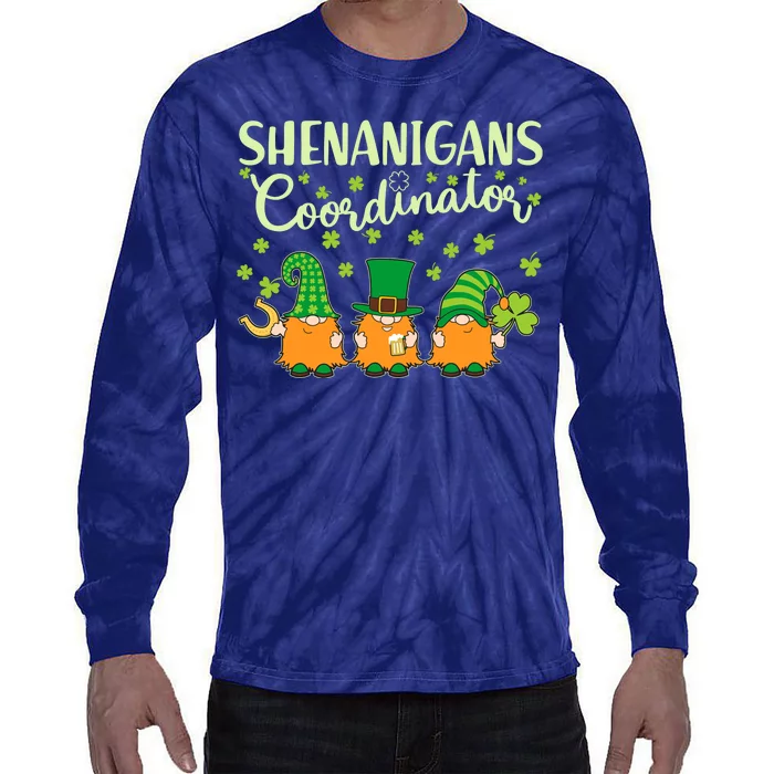 Funny St Patricks Day Shenanigans Coordinator Gnomes Tie-Dye Long Sleeve Shirt