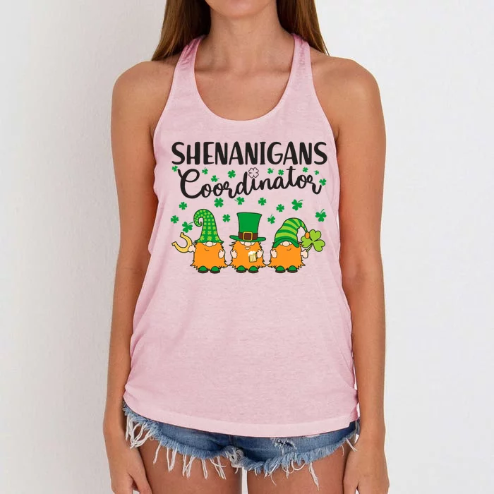 Funny St Patricks Day Shenanigans Coordinator Gnomes Women's Knotted Racerback Tank