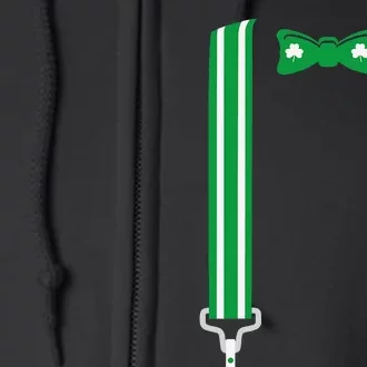 Funny Saint Patricks Day Shamrock Bow Tie Suspenders Full Zip Hoodie