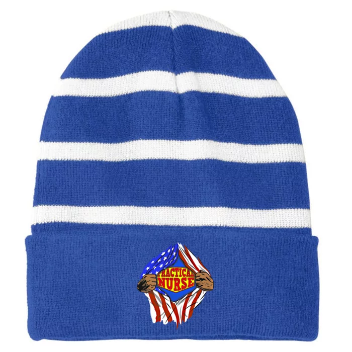 Funny Super Practical Nurse Hero Job Gift Striped Beanie with Solid Band