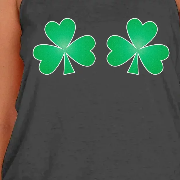 Funny Saint Patrick's Day Shamrock Clover Boobs Print Women Women's Knotted Racerback Tank