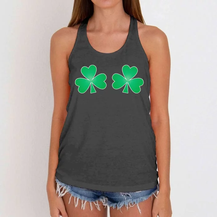 Funny Saint Patrick's Day Shamrock Clover Boobs Print Women Women's Knotted Racerback Tank