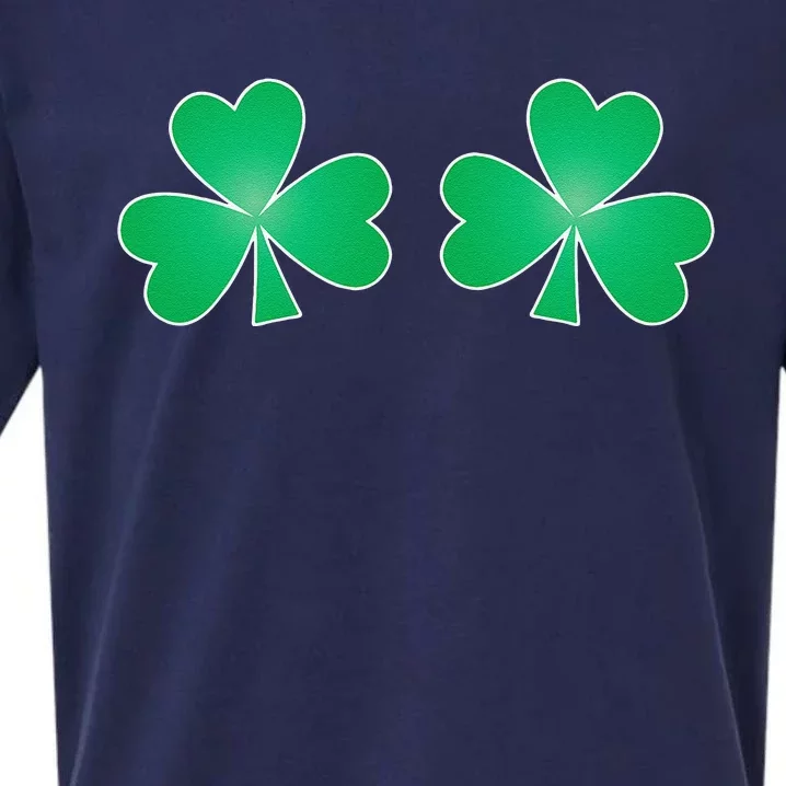 Funny Saint Patrick's Day Shamrock Clover Boobs Print Women Sueded Cloud Jersey T-Shirt