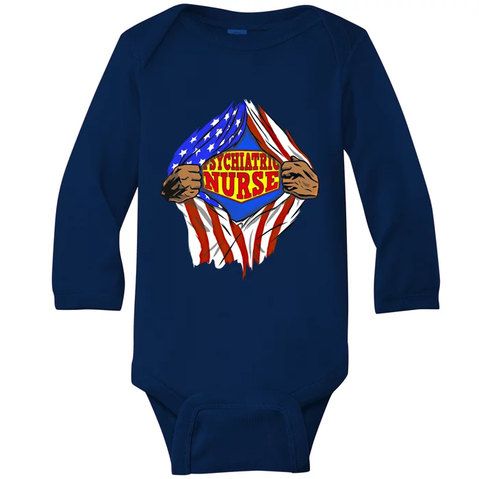 Funny Super Psychiatric Nurse Hero Job Gift Baby Long Sleeve Bodysuit